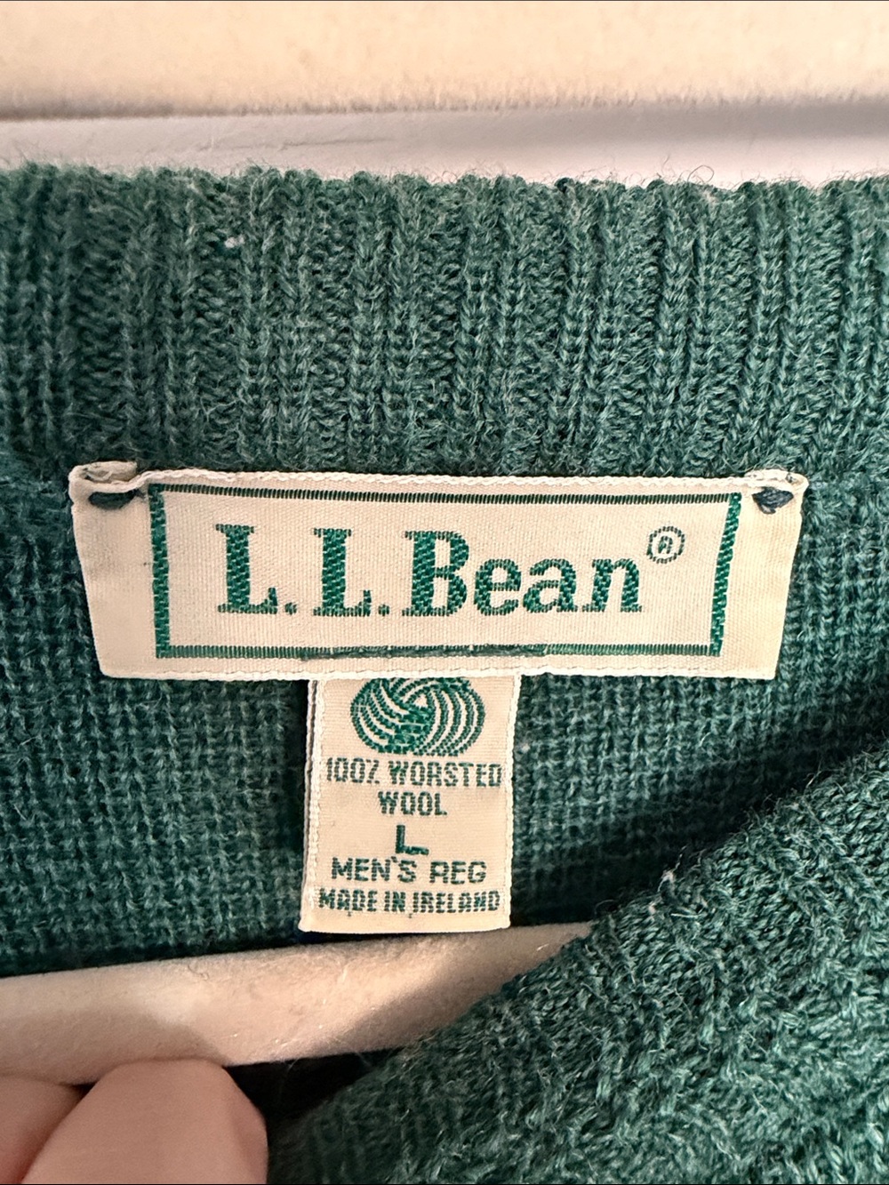 L.L. Bean Men's Forest Green Crewneck Wool Sweater